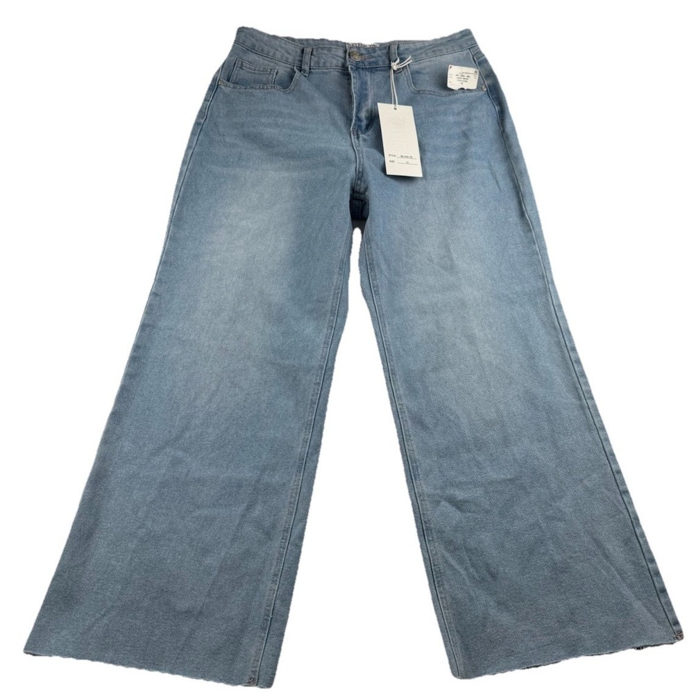 Revelation Denim Wide Leg High Rise Jeans Size 14 Light Wash Raw Hem NWT